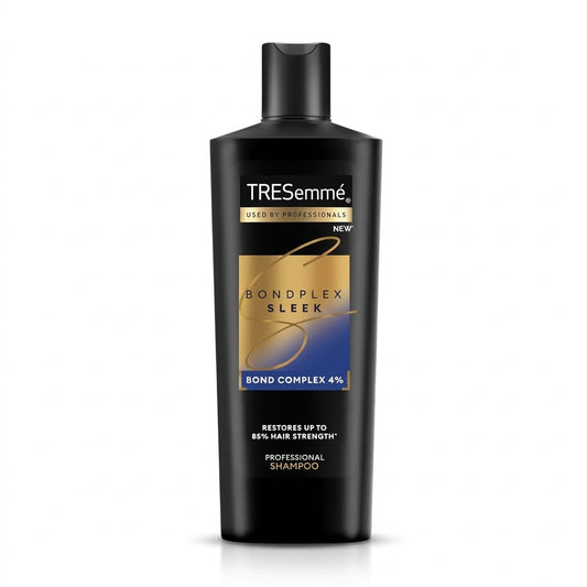 Bottle of TRESemmé Bondplex Sleek Shampoo 360ml for damaged hair