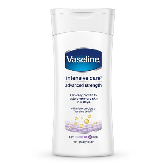 Bottle of Vaseline Advanced Strength Lotion 200ml for very dry skin