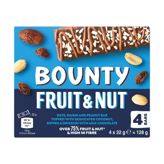 Bounty Fruit And Nut Chocolate 4 Bars 128g