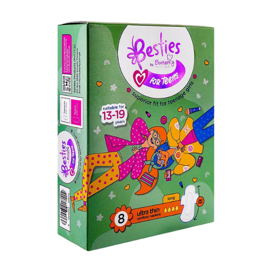 Butterfly Besties For Teens Ultra Thin Sanitary Napkins Long Pads For 13 To 19 Years 8 Pack
