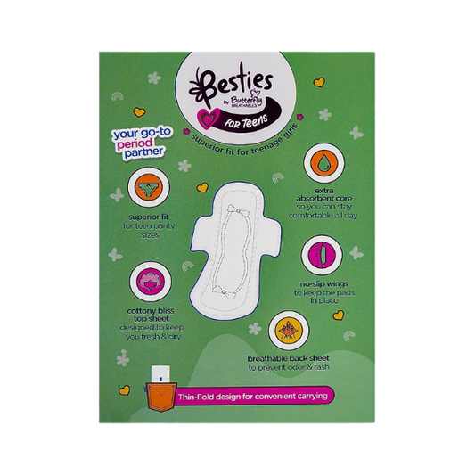 Butterfly Besties For Teens Ultra Thin Sanitary Napkins Long Pads For 13 To 19 Years 8 Pack