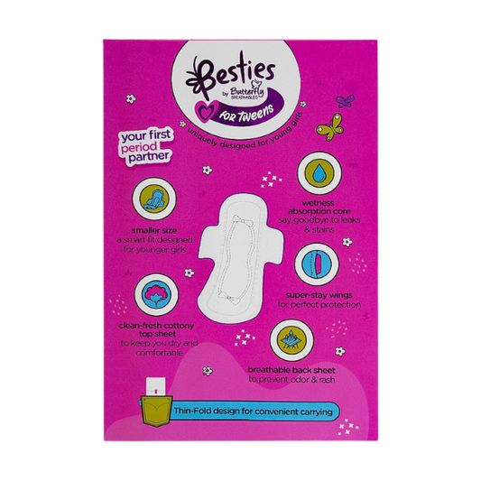 Butterfly Besties For Teens Ultra Thin Sanitary Napkins Regular Pads For 10 To 12 Years 8 Pack