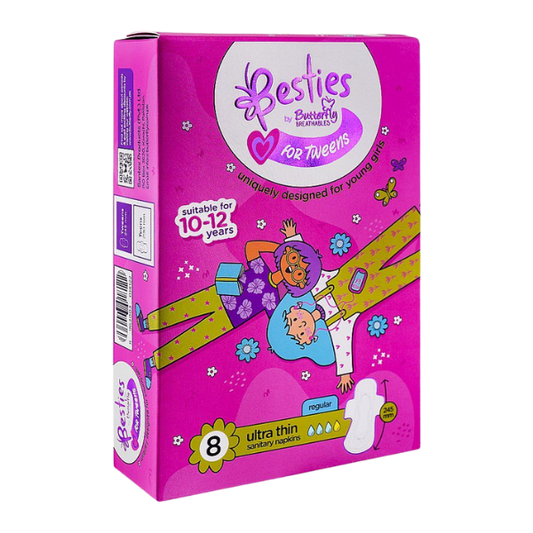 Butterfly Besties For Teens Ultra Thin Sanitary Napkins Regular Pads For 10 To 12 Years 8 Pack