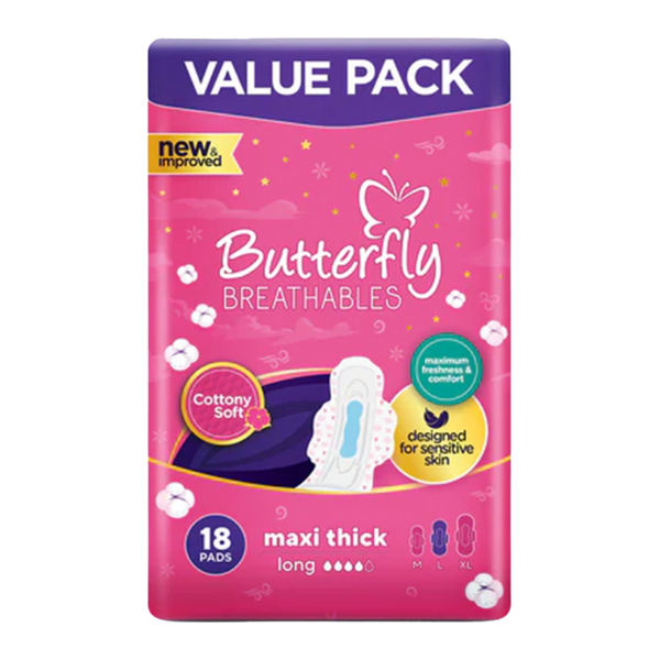Butterfly Breathables Cottony Soft Maxi Thick Long 18 Pads