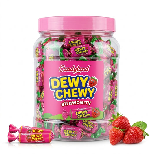 Candyland Dewy Chewy Strawberry candy jar with 50 pieces