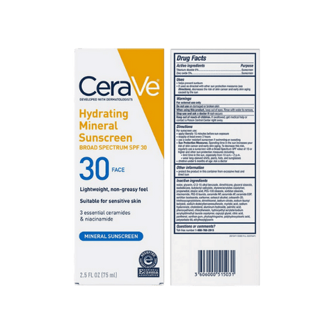 Cerave Hydrating Mineral Sunscreen SPF 30 75ml.