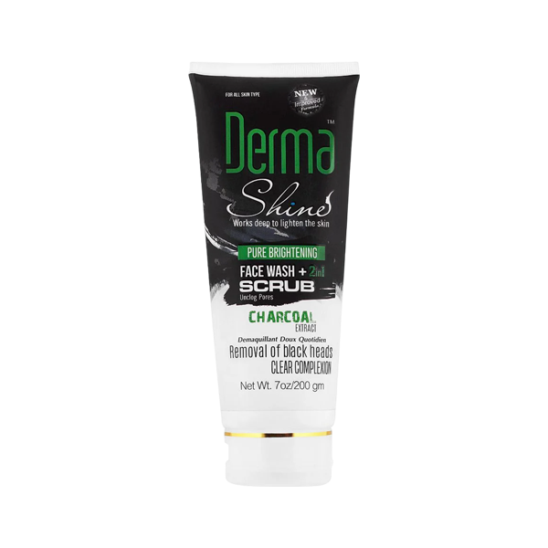 Derma Shine Pure Brightening Charcoal 2 In 1 Face Wash+scrub 200gm