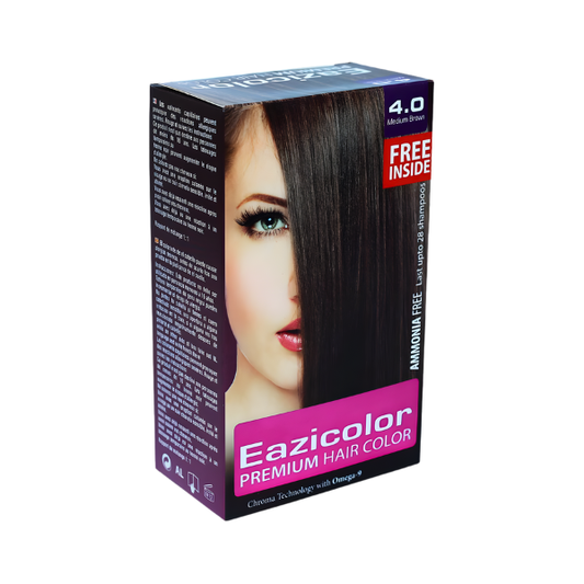 EAZCOLOR PREMIUM HAIR COLOR MEDIUM BROWN 4.0 60ML