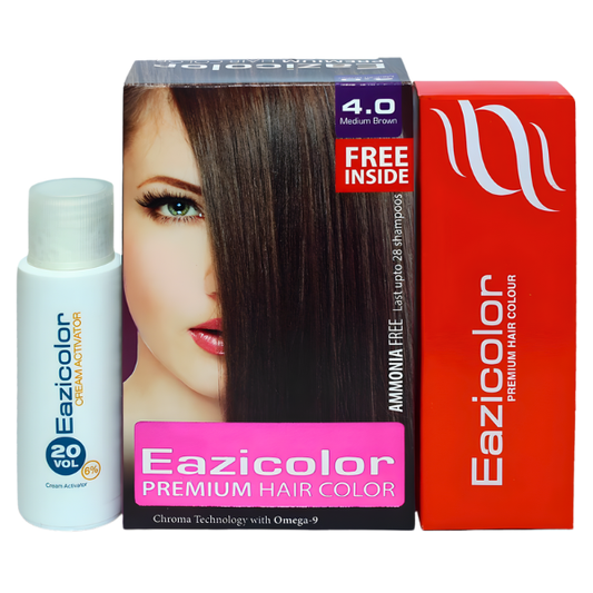 EAZCOLOR PREMIUM HAIR COLOR MEDIUM BROWN 4.0 60ML