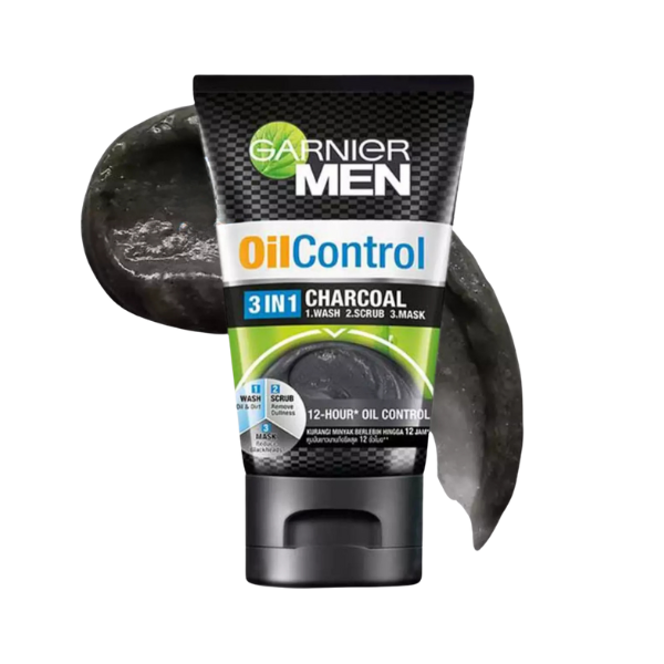 Garnier Men Oil Control Charcoal Face Wash 3 In 1 Wash, Scrub, Mask, 100ml