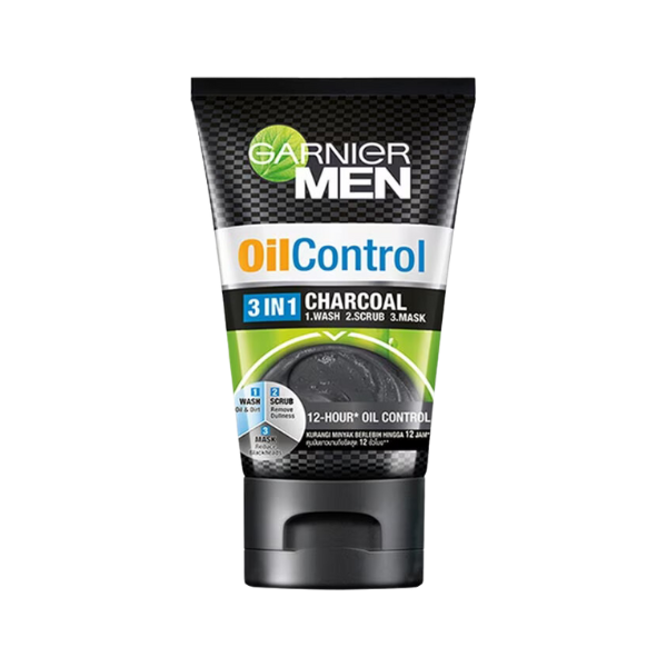 Garnier Men Oil Control Charcoal Face Wash 3 In 1 Wash, Scrub, Mask, 100ml