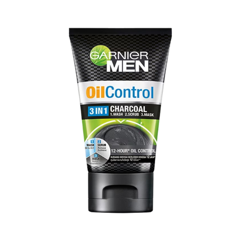 Garnier Men Oil Control Charcoal Face Wash 3 In 1 Wash, Scrub, Mask, 100ml