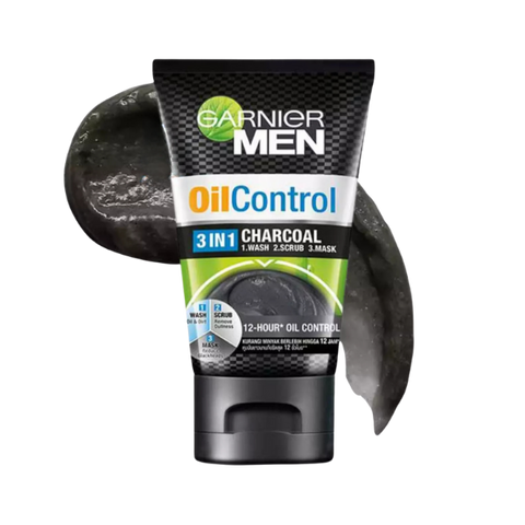 Garnier Men Oil Control Charcoal Face Wash 3 In 1 Wash, Scrub, Mask, 100ml