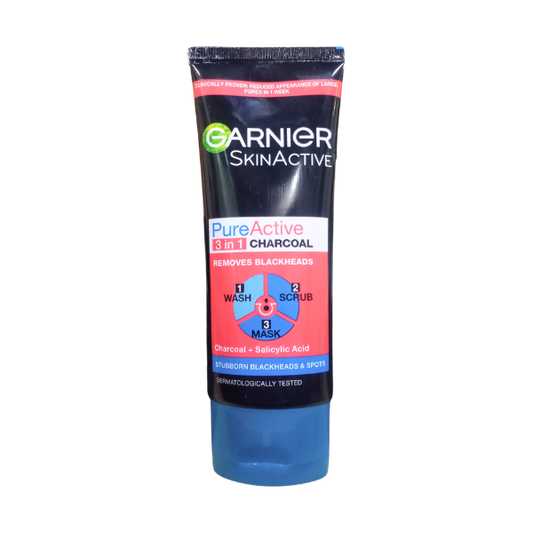 Garnier Pure Active 3 In 1 Charcoal Removes Blackheads Face Wash, Scrub And Mask 100ml