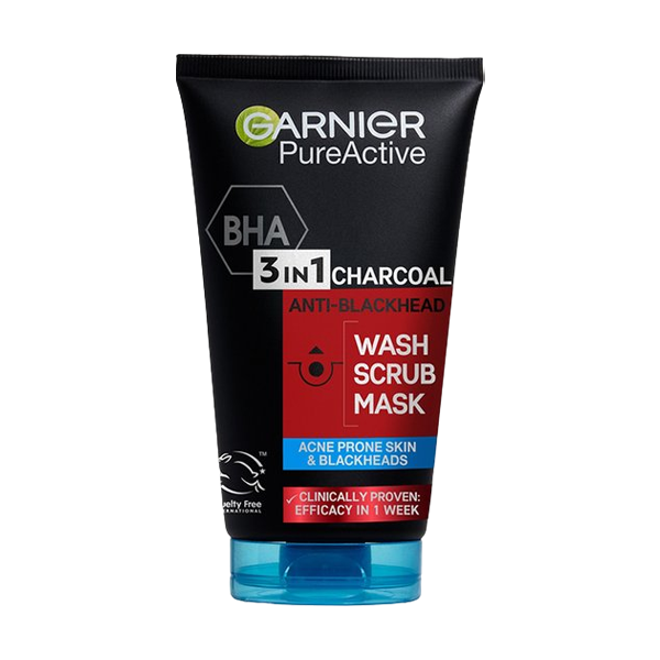 Garnier Pure Active 3 In 1 Charcoal Wash Scrub Mask 150ml