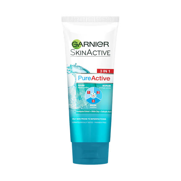 Garnier Pure Active 3 In 1 Clay Wash+Scrub+Mask 100ml
