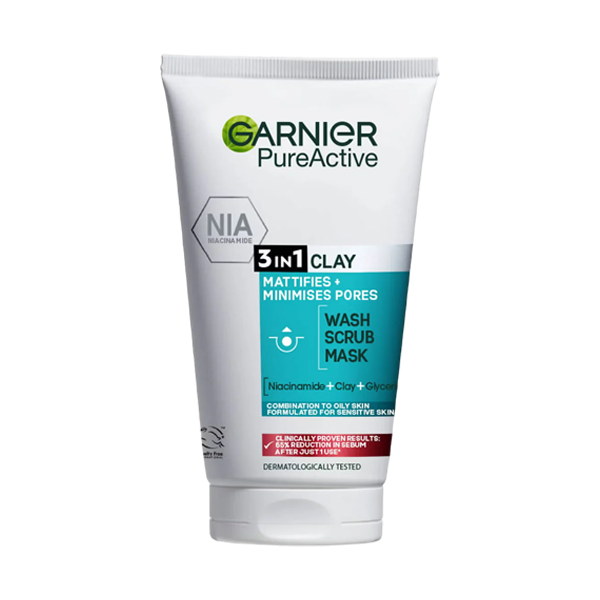 Garnier Pure Active 3 In 1 Clay Wash+Scrub+Mask 150ml