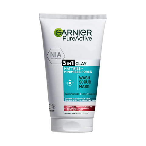 Garnier Pure Active 3 In 1 Clay Wash+Scrub+Mask 150ml