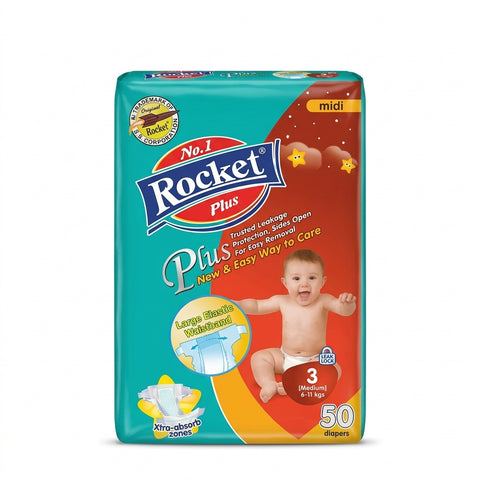 ROCKET PLUS DIAPERS MEDIUM SIZE-3 6-11KG 50PCS