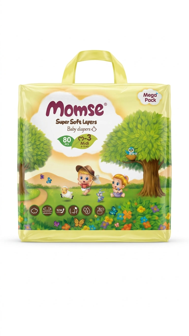 Momse Mega Diapers – Medium (Size 3), 80 Pcs