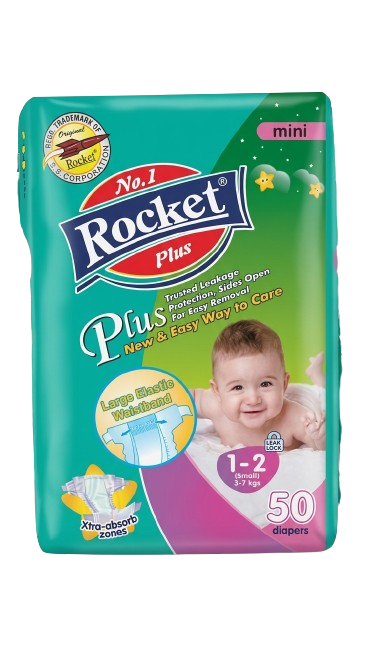 Rocket Plus Baby Diapers – Size Small (1–2), 50 Pcs