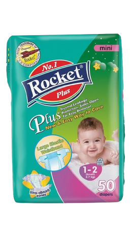 Rocket Plus Baby Diapers – Size Small (1–2), 50 Pcs