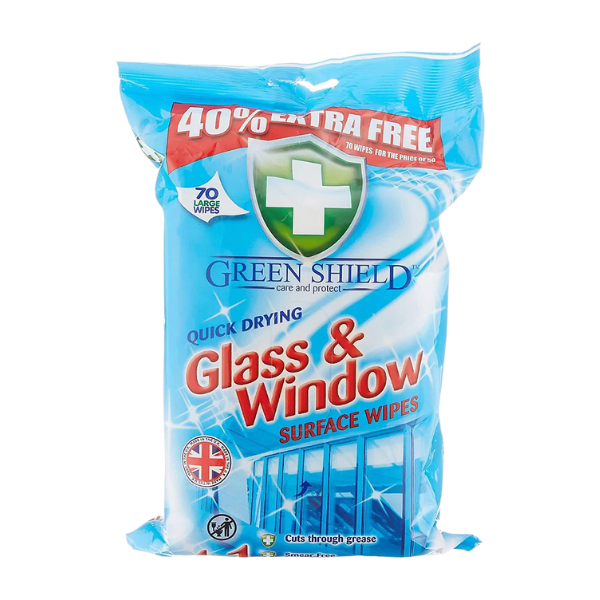 Green Shield Glass And Window Surface Wipes 70Pcs