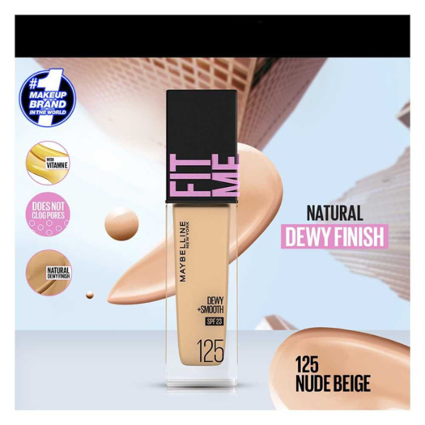 Maybelline Fit Me Dewy + Smooth Liquid Foundation SPF 23 125 Nude Beige 30ml