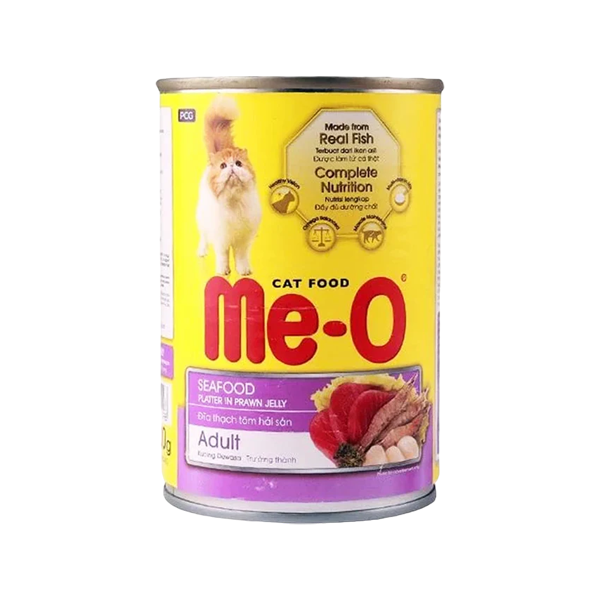 Me-o Cat Food Seafood Platter In Prawn Jelly 400g Tin