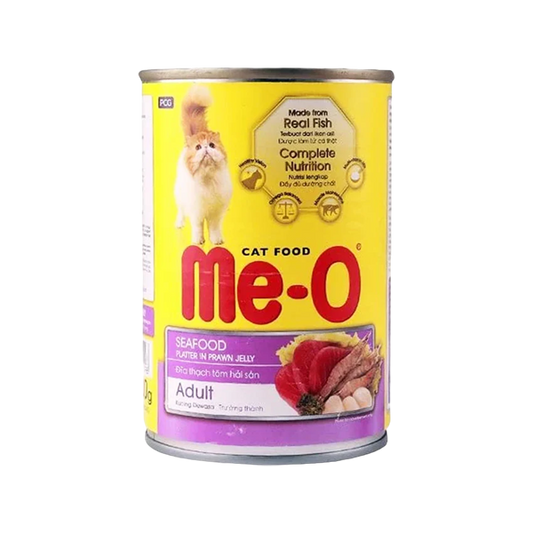 Me-o Cat Food Seafood Platter In Prawn Jelly 400g Tin