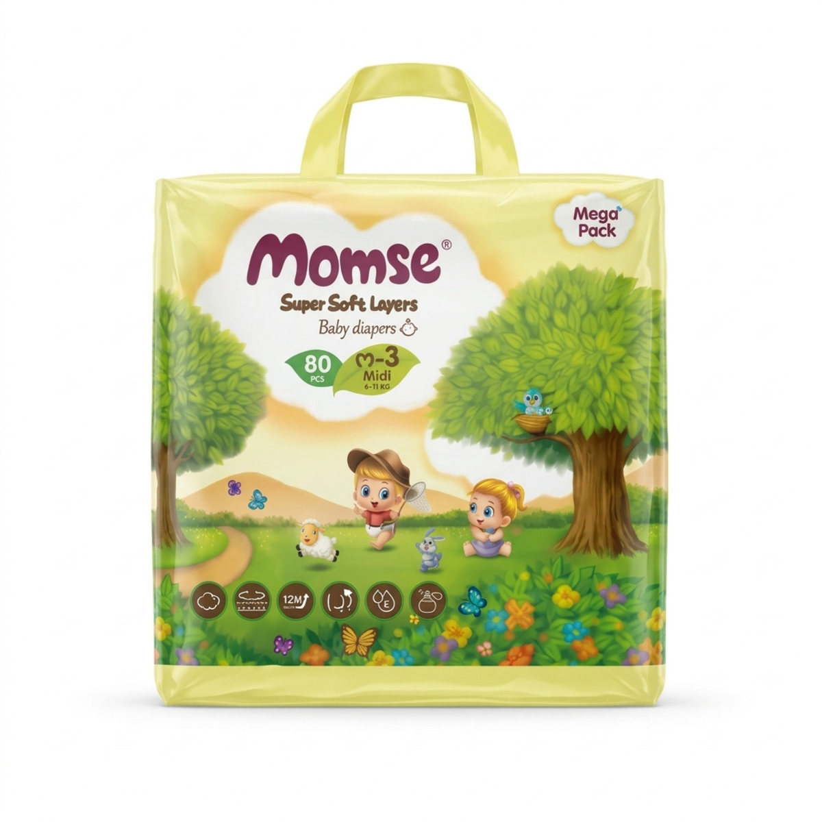 Momse Mega Diapers – Medium (Size 3), 80 Pcs