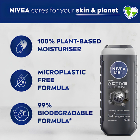 NIVEA MEN ACTIVE CLEAN 3IN1 SHOWER GEL 250ML