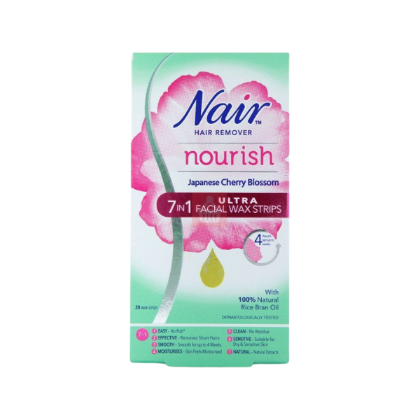 Nair Nourish Ultra 7in1 Facial Wax Strips Japanese Cherry Blossom 20Pcs