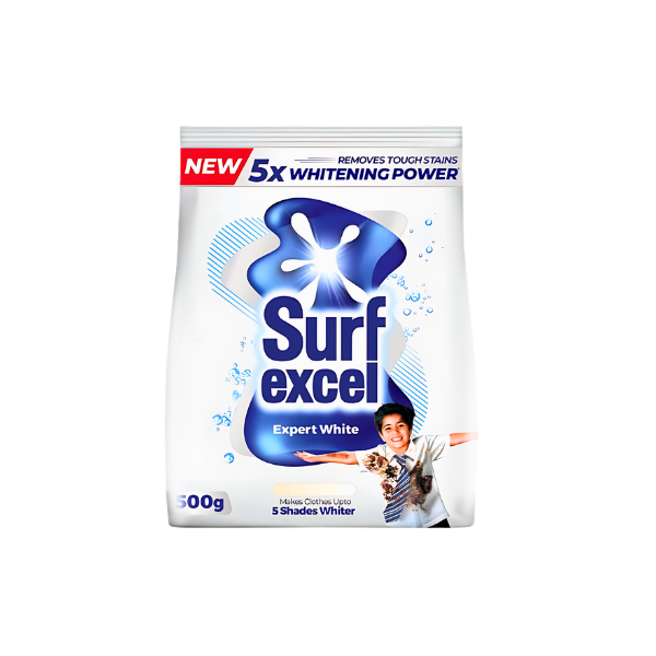 Surf Excel Expert White laundry detergent packaging on a white background