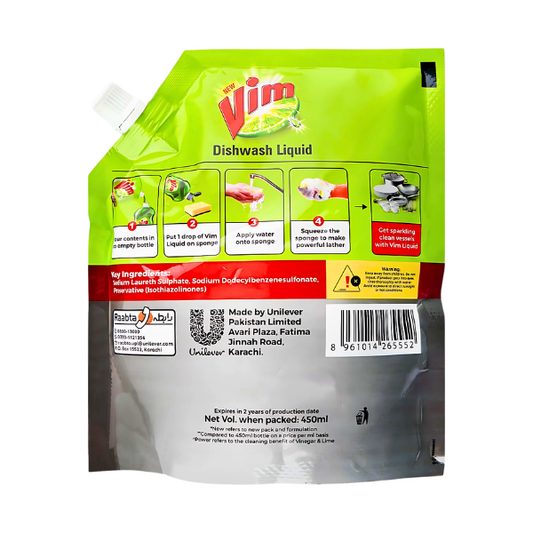VIM VINEGAR & LIME DISHWASH LIQUID 450ML POUCH
