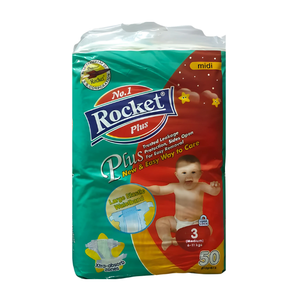 ROCKET PLUS DIAPERS MEDIUM SIZE-3 6-11KG 50PCS