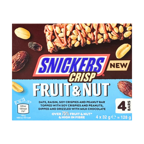 Snickers Crip Fruit And Nut Chocolate 4 Bars 128g