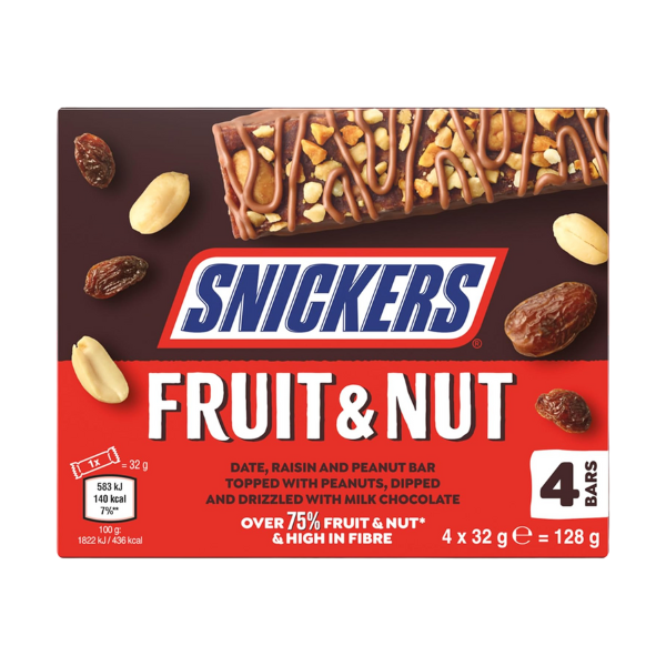 Snickers Fruit And Nut Chocolate 4 Bars 128g