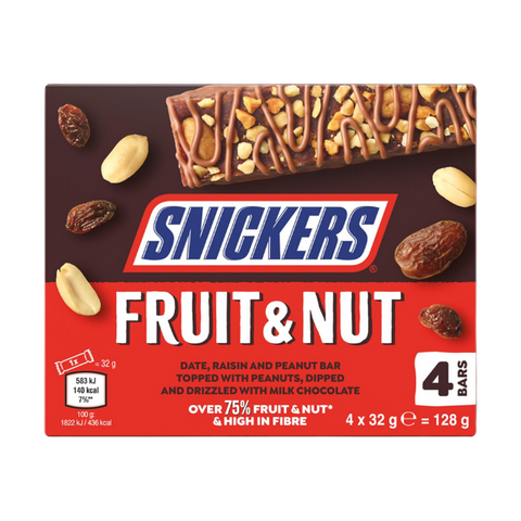 Snickers Fruit And Nut Chocolate 4 Bars 128g