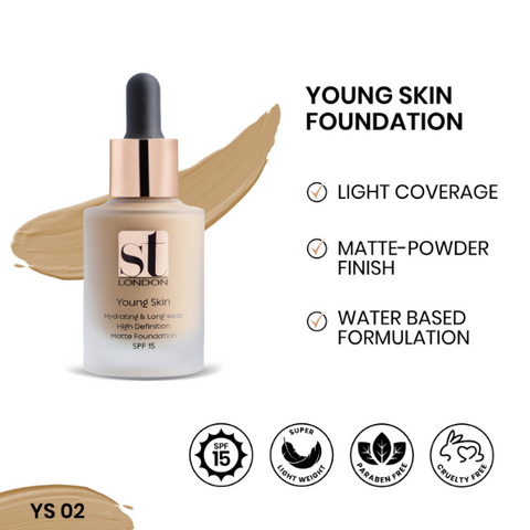 ST London Young Skin Matte Foundation Hydrating And Long Wear SPF 15 YS 02 30ml