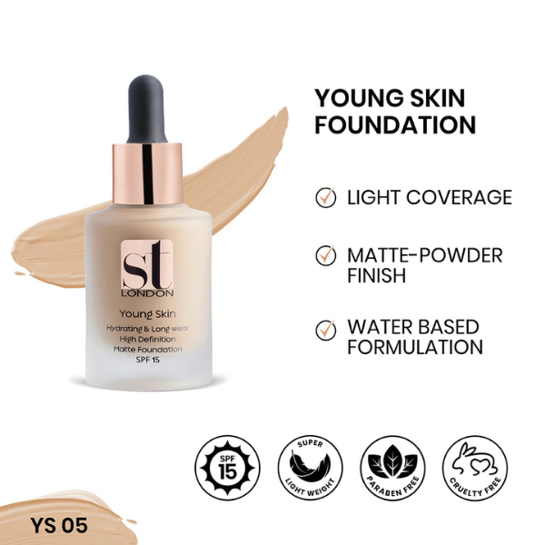 St London Young Skin Matte Foundation Hydrating And Long Wear SPF 15 YS 05 30ml