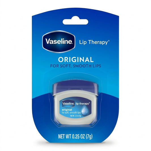 Vaseline Lip Therapy Original in a blue retail blister pack, shown against a plain white background.