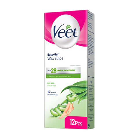 Veet Easy Gel Wax Strips for Body and Legs Dry Skin 12pcs