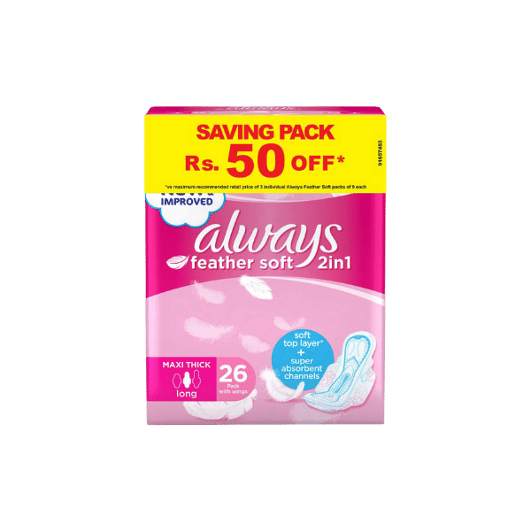 ALWAYS FEATHER SOFT 2 IN 1 MAXI THICK LONG 26 PADS - Nazar Jan's Supermarket