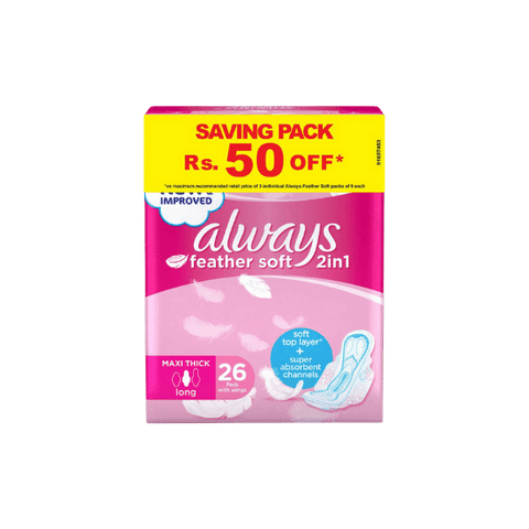 ALWAYS FEATHER SOFT 2 IN 1 MAXI THICK LONG 26 PADS - Nazar Jan's Supermarket