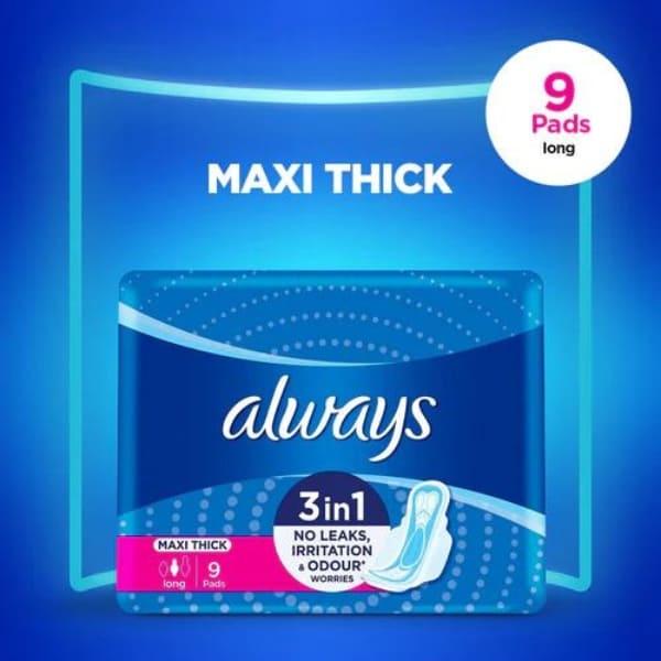 ALWAYS MAXI THICK LONG 3IN1 9 PADS - Nazar Jan's Supermarket