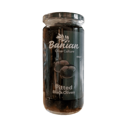 BANIAN PITTED BLACK OLIVES 460GM - Nazar Jan's Supermarket