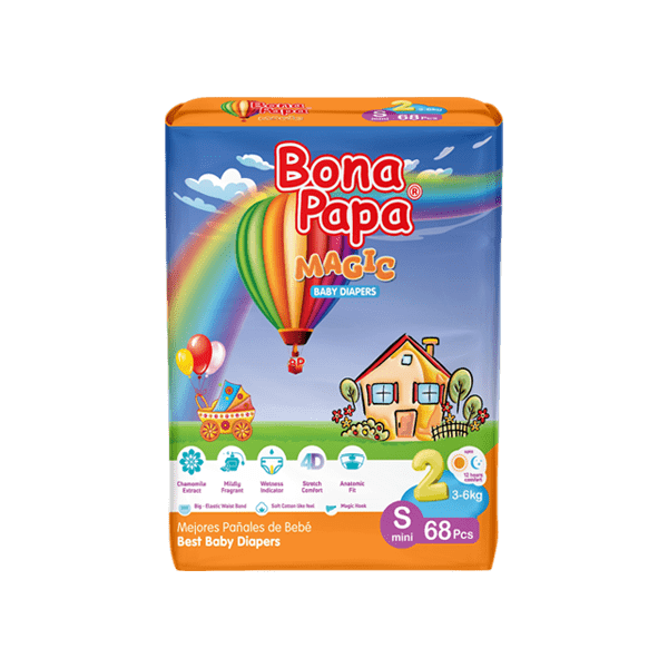 BONA PAPA MAGIC BABY DIAPERS S MINI (3-6 KG) 68PCS - Nazar Jan's Supermarket