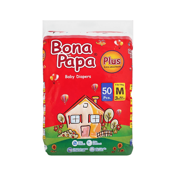 BONA PAPA PLUS BABY DIAPERS MEDIUM 3 5-10 KG 50PCS - Nazar Jan's Supermarket
