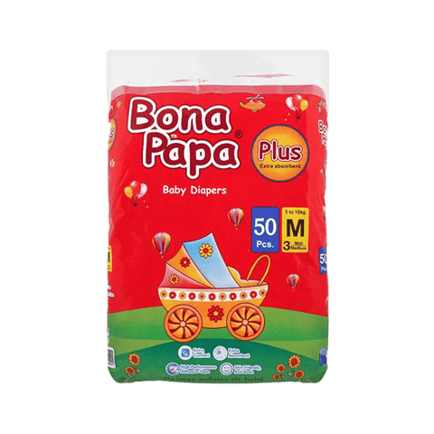 BONA PAPA PLUS BABY DIAPERS MEDIUM 3 5-10 KG 50PCS - Nazar Jan's Supermarket